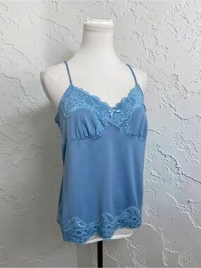 Vintage Blue Lace Cami | Y2K Lingerie Tank Top | Soft Satin Feel Sleepwear XL